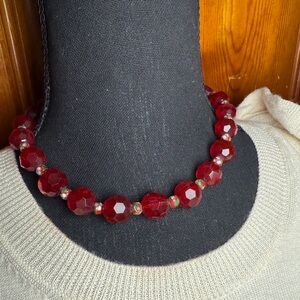 Source Unknown‎ Deep Red Beaded Necklace